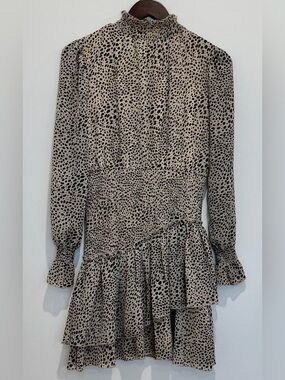Almost Famous Smocked Waist Long-Sleeve Animal Print Dress Taupe and Black SZ S